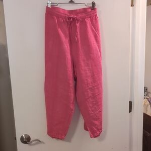 Erin London Coral Linen/Rayon Textured Capris W/Pockets